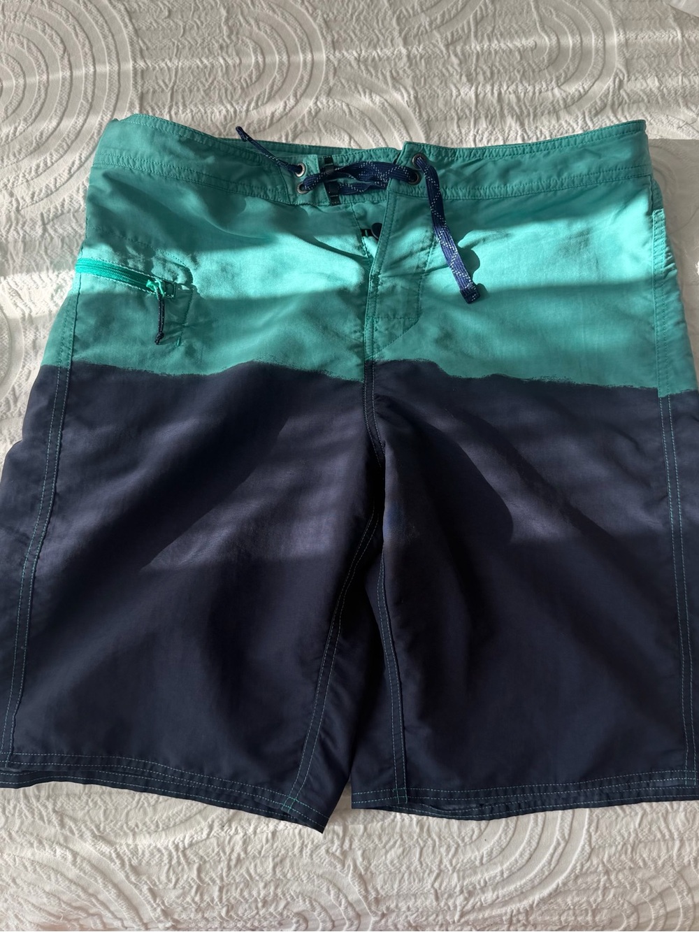 Patagonia Teal and Navy Two-Tone Board Shorts